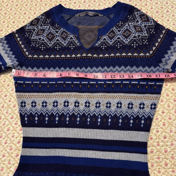 Athleta Fara Fair Isle Sweater Dress Split V-Neck Blue Women Size Medium - Picture 8 of 15